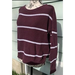 Hollister maroon and white stripped knit crew neck sweater